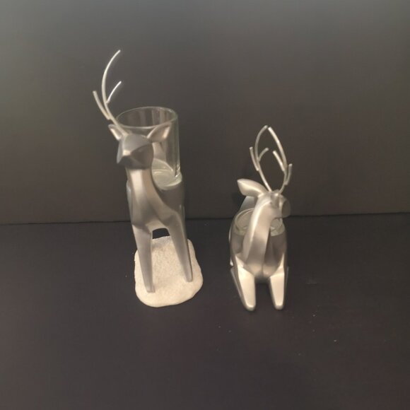 Yankee Candle Shimmering Forest Set of 2 Silver Reindeer Votive Candle Holders - Picture 2 of 3